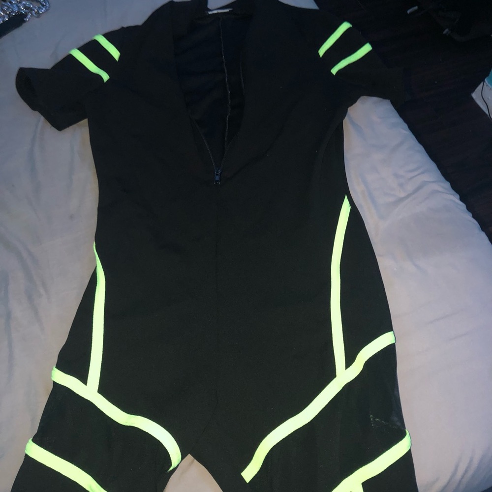 Fashionnova neon biker short jumpsuit with matching hat